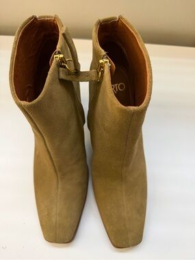 Franco Sarto Olive Suede Ankle Booties with Gold Buckle